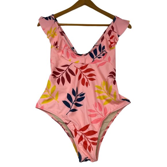Carolina K Marianne Ruffle Deep V One Piece Swimsuit Size M Pink Covertible